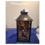 Decorative Black Plastic l Lantern with Pine Cones