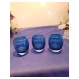 Cobalt Blue Etched Glass Hanukkah tea light Set