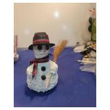 Plaid Hat Snowman with Broom Decoration