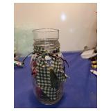 Decorative Mason Jar Candle Holder with Green Gingham Ribbon