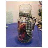 Decorative Mason Jar Candle Holder with Green Gingham Ribbon