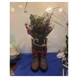 Holiday Boot Planter with Red Bow