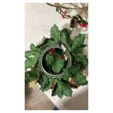 Traditional Holly Berry Christmas Candle Ring with metal round can holder candle holds six