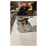 Decorative Metal Snowman Figure with Top Hat