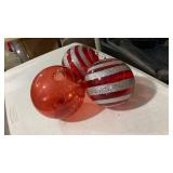 Red Glass Christmas Ornament with Silver Glitter Stripes