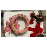 Country Style Straw Wreath with Gingham Ribbon