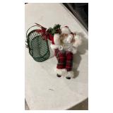 Plaid Santa and Green Wire Basket Christmas Decor
