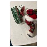 Plaid Santa and Green Wire Basket Christmas Decor