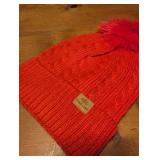 Page One Red Cable Knit Pom Beanie