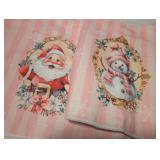 Christmas Pink Towels with Santa & Snowman