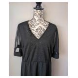 Black Sparkle Evening Dress with Sheer Sleeves - 3XL