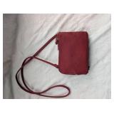 Red Leather Multi-Compartment Crossbody Wallet
