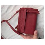 Red Leather Multi-Compartment Crossbody Wallet
