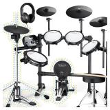 Fesley Electric Drum Set, Electronic Drum Set with 4 Quiet Mesh Drum Pads, Independent HiHat and Kick Drum Full Size Adult Drum Set, 3 Cymbals with Choke, 225 Sounds, USB MIDI, Drum Throne, and Sticks