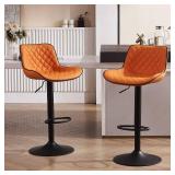 YOUTASTE Orange Black Bar Stools Set of 2, Adjustable Counter Height Swivel Barstools with Faux Leather & Metal Legs, 300 lbs Capacity, Mid-Century Modern Style for Kitchen Island, Home & Restaurant -