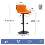 YOUTASTE Orange Black Bar Stools Set of 2, Adjustable Counter Height Swivel Barstools with Faux Leather & Metal Legs, 300 lbs Capacity, Mid-Century Modern Style for Kitchen Island, Home & Restaurant -