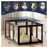 Acrylic Dog Playpen Indoor, 10 PCS Plastic Puppy Playpen with Door, Clear PlayPen for Dog Cat Rabbit Ferret, Preferable Small Dog Cage, Easy Assemble Pet Pen, 50\" L x 33.5\" W x 24\" H, Black - Retai