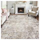 LOVORAL Area Rugs for Living Room: 9x12 Washable Neutral Abstract Rug for Bedroom Large Soft Modern Dining Room Rugs Indoor Floor Low Pile Carpet for Home Office Nursery - Brown Grey - Retail: $100