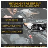 Dasbecan Halogen Headlight Compatible With Kia Soul 2014-2019 Right Passenger Side Headlight Assembly Chrome Housing Replaces# 92102-B2270 92102B2270 KI2503167 - Retail: $97