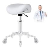 Saddle Stool Heavy Duty 400lbs - Ergonomic Thick Saddle Seat Cushion, Easy Height Adjustable, Healthy Posture No Pain, Smooth Rolling No Creaky Noises, Rolling Saddle Stool Chair with Wheels (White2) 