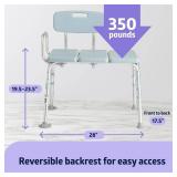 Medline Tub Transfer Bench and Shower Chair with Microban Antimicrobial Protection, Adjustable Shower Bench and Bath Seat For Seniors And Elderly, 350 lb. Weight Capacity, Light Blue - Retail: $55