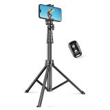SENSYNE 62\" Phone Tripod & Selfie Stick, Extendable Cell Phone Tripod Stand with Wireless Remote and Phone Holder, Compatible with iPhone Android Phone, Camera - Retail: $26