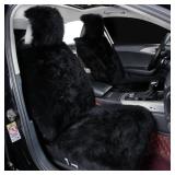 OGLAND 1 Pack Fluffy Sheepskin Car Seat Cover-Fuzzy Fur Auto Cushion for Universal Automotive Protector (Black, 1 Pcs Front Seat Cover) - Retail: $50