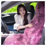 OGLAND 1 Pack Fluffy Sheepskin Car Seat Cover-Fuzzy Fur Auto Cushion for Universal Automotive Protector (Black, 1 Pcs Front Seat Cover) - Retail: $50
