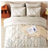 CozyLux Queen Comforter Set Oatmeal, 7 Pieces Pintuck Bed in A Bag, Premium Oatmeal Comforter Queen Size, Pinch Pleat Bedding Sets with Comforter, Sheets, Pillowcases & Shams - Retail: $60