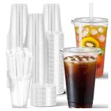 Charmount 100 Sets- 20 oz Clear Plastic Cups with Lids and Straws, Disposable To Go Cups for Cold Drinks, Coffee Bar Accessories, Iced Coffee, Smoothies - Retail: $26