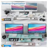 gianotter Dual Monitor Stand Riser, Desk Organizer With Drawer and 2 Pen Holders, Monitor Stand for Desk, Office Decor Essentials (Blue) - Retail: $41