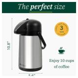 Airpot Coffee Carafe for Keeping Hot - 64OZ/ 1.9L Large Coffee Dispenser with Pump - Insulated Stainless Steel Thermos for Hot Drinks Water Tea Chocolate - Thermal Urn Beverage Dispenser for Parties -