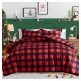 Christmas Red Plaid Comforter Set Full Size, Red Buffalo Check Grid Soft Microfiber Warm Bedding Set with 2 Pillow Shams - Patchwork Plaid Printed - Retail: $40