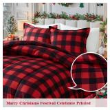 Christmas Red Plaid Comforter Set Full Size, Red Buffalo Check Grid Soft Microfiber Warm Bedding Set with 2 Pillow Shams - Patchwork Plaid Printed - Retail: $40