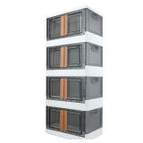 AssHMKIT Storage Bins, Plastic Cabinet, 8.4 Gallon Capacity (32L Per One), 4 Pack, Stackable Collapsible Drawer, with Door and Buckle, Organizer for Home and Office, Transparent - Retail: $120