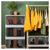 AssHMKIT Storage Bins, Plastic Cabinet, 8.4 Gallon Capacity (32L Per One), 4 Pack, Stackable Collapsible Drawer, with Door and Buckle, Organizer for Home and Office, Transparent - Retail: $120