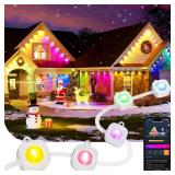 Linkind Permanent Outdoor Lights,100ft with 72 Triple-LED,AI Lighting,Smart RGBTW for Christmas Lights Outdoor,Christmas Decorations, IP67 Waterproof, Works with Alexa,Google Assistant - Retail: $150