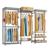 Wardrobe Closet Heavy Duty Clothes Rack, Portable Closet Organizer System with 4 Hang Rods & 8 Shelves, Metal Clothing Rack Garment Rack for Hanging Clothes, Max Load 890 LBS - Retail: $120