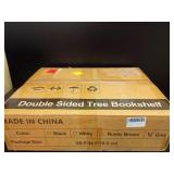 iabifo Double Sided Rotating Tree Bookshelf - 7-Tier Retro Floor Standing Bookcase, Wood Storage for Books, CDs, Movies, Perfect for Small Spaces in Bedroom, Living Room, Home Office, Grey - Retail: $