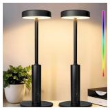 Wowag 2 Pack Small Cordless Table Lamps Rechargeable,5000mAh Battery Operated Portable Desk Lamp,3 Colors & RGB Stepless Dimmable Wireless Touch Lamps for Restaurant Home Dinner Dining Patio(Black) - 