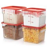 CURTA 4 Pack Food Storage Container with Red Lid - NSF Commercial Grade in 6.0 Qt - Square, Clear, Polycarbonate - Retail: $80