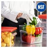 CURTA 4 Pack Food Storage Container with Red Lid - NSF Commercial Grade in 6.0 Qt - Square, Clear, Polycarbonate - Retail: $80