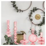 Rtteri 5 Pcs Glass Candlestick Holders Colorful Glass Taper Candle Stand Groovy Candlestick Wavy Boho Chic Clear Bases Holders Elegant Vase for Home Party Centerpiece(Pink) - Retail: $53