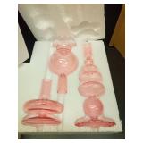 Rtteri 5 Pcs Glass Candlestick Holders Colorful Glass Taper Candle Stand Groovy Candlestick Wavy Boho Chic Clear Bases Holders Elegant Vase for Home Party Centerpiece(Pink) - Retail: $53