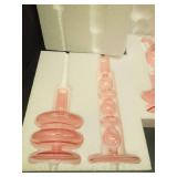 Rtteri 5 Pcs Glass Candlestick Holders Colorful Glass Taper Candle Stand Groovy Candlestick Wavy Boho Chic Clear Bases Holders Elegant Vase for Home Party Centerpiece(Pink) - Retail: $53