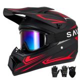 XINGSILUC Youth Kids Dirt Bike Helmet - ATV Helmet for Kids 8-14 Includes Motocross Goggles Gloves Face Mask - DOT Approved Full Face Off-Road Motorcycle Helmet(Red, Small) - Retail: $68