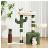Hoopet 32-Inch Small Cat Tree for Indoor Cats, Cactus Cat Tower with Sisal Scratching Posts, Cozy Condo, Plush Perch, and Hanging Ball, Ideal for Kittens & Small Cats - Retail: $42