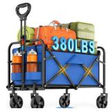 InBrave Collapsible Wagon Cart Foldable Beach Wagon with All-Terrain Wheels - 380 LBS Heavy Duty Grocery Cart for Shopping, Beach, Camping, Sports, Garden (Blue) - Retail: $50