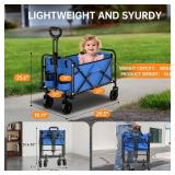 InBrave Collapsible Wagon Cart Foldable Beach Wagon with All-Terrain Wheels - 380 LBS Heavy Duty Grocery Cart for Shopping, Beach, Camping, Sports, Garden (Blue) - Retail: $50