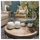 Round Wood Decorative Tray - Brown Washed Bead Tray for Coffee Table Wood Serving Tray Wooden Trays Decor Kitchen Counter Circle Tray Vintage Centerpiece for Living Room Candle Holder (15.75 inch) - R